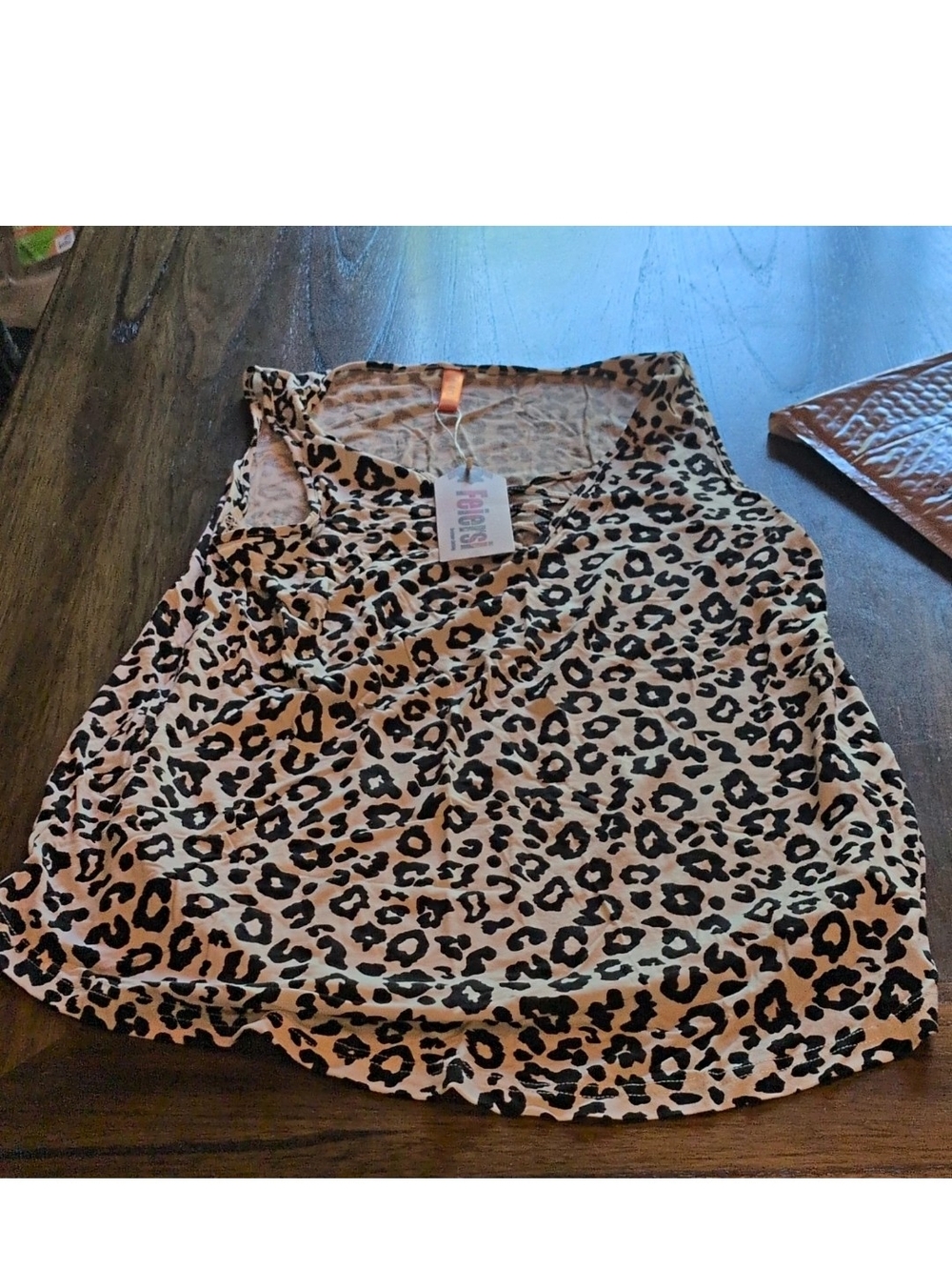 Leopard Print Sleeveless Women's Top - Beige and Black